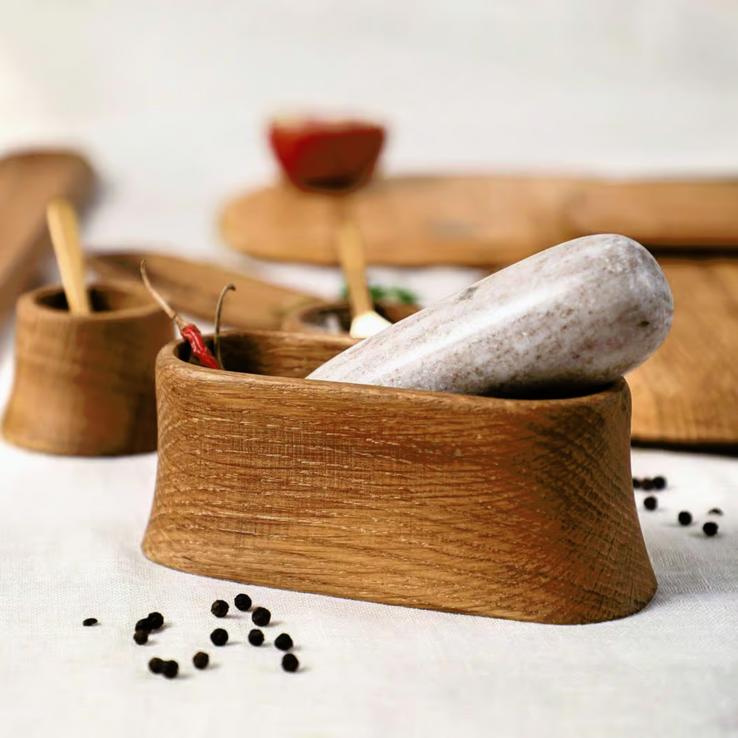 Oak Mortar And Marble Pestle by The Collective Home